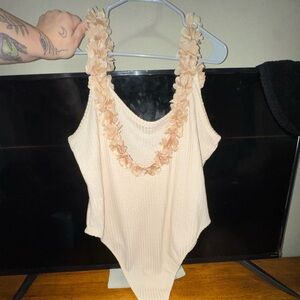 Floral embellished Cream Women's Bodysuit